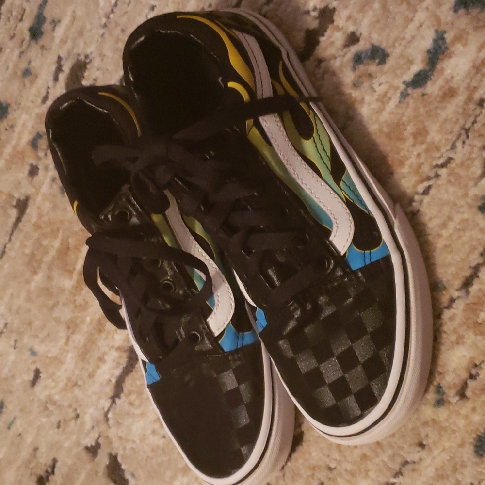 Boys size 5 black Van's shoes with hot rod flames